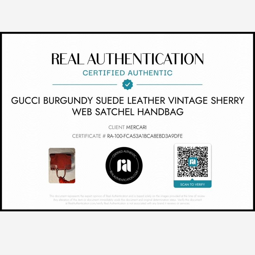 Gucci Burgundy Suede Leather Vintage Sherry Web Satchel Handbag Authentic - Picture 3 of 16